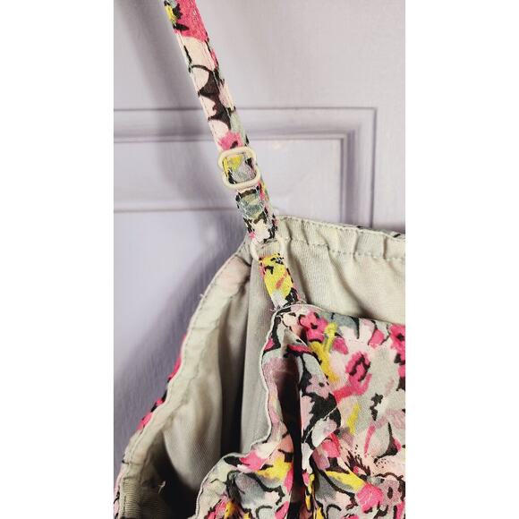 Y2K Pink Floral Chiffon ruffle mini Dress Sz Large Spaghetti Straps Lined chintz - Picture 6 of 12